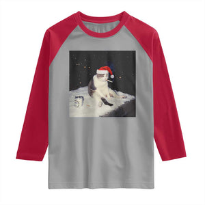 Funny Smoking Cat Christmas Meme Raglan Shirt TS14 Sport Gray Red Print Your Wear