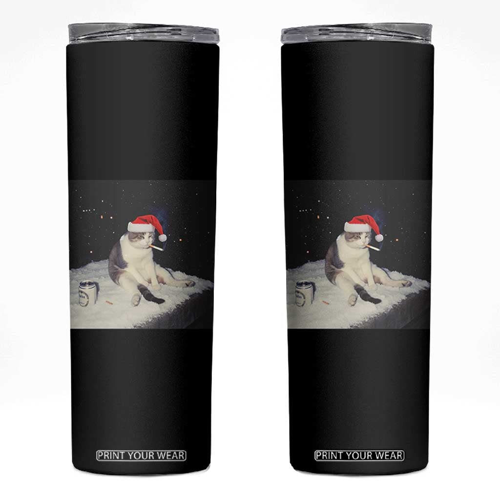 Funny Smoking Cat Christmas Meme Skinny Tumbler TS14 Black Print Your Wear