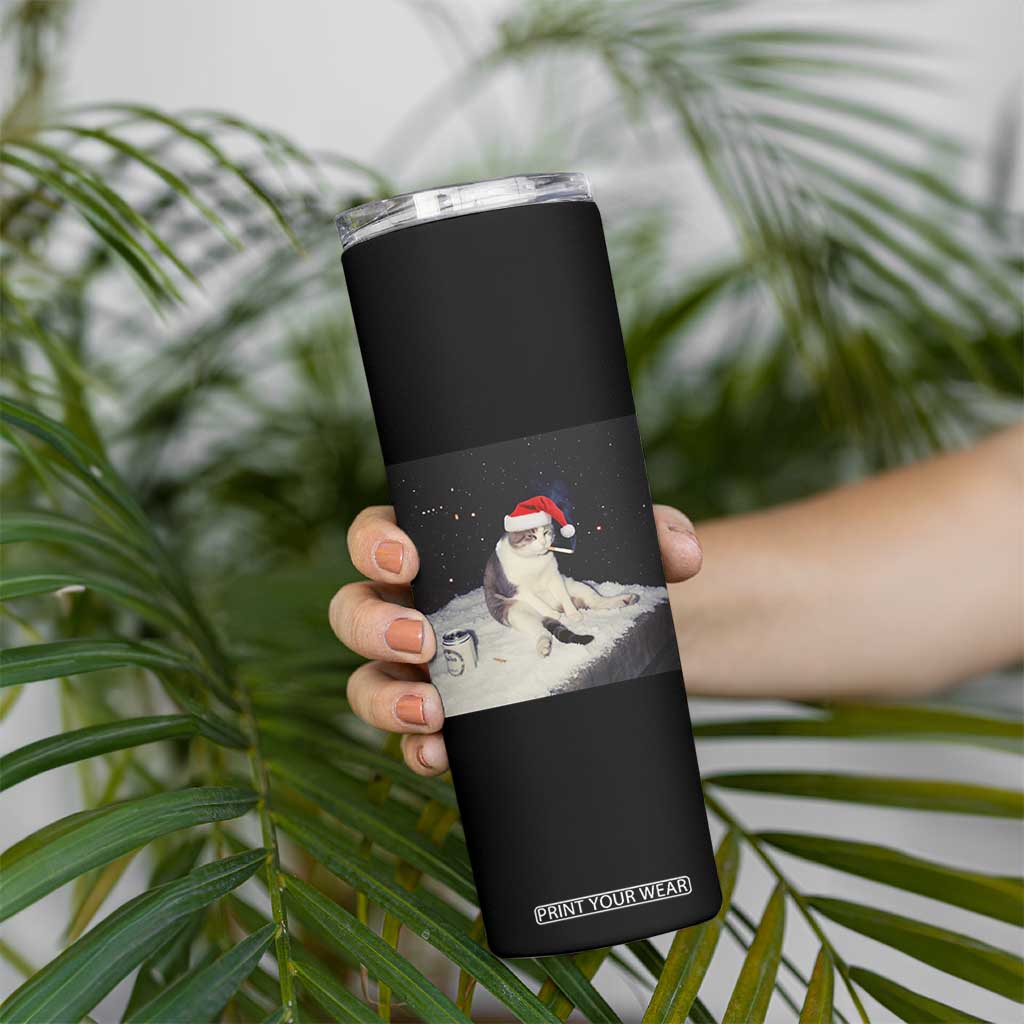 Funny Smoking Cat Christmas Meme Skinny Tumbler TS14 Print Your Wear