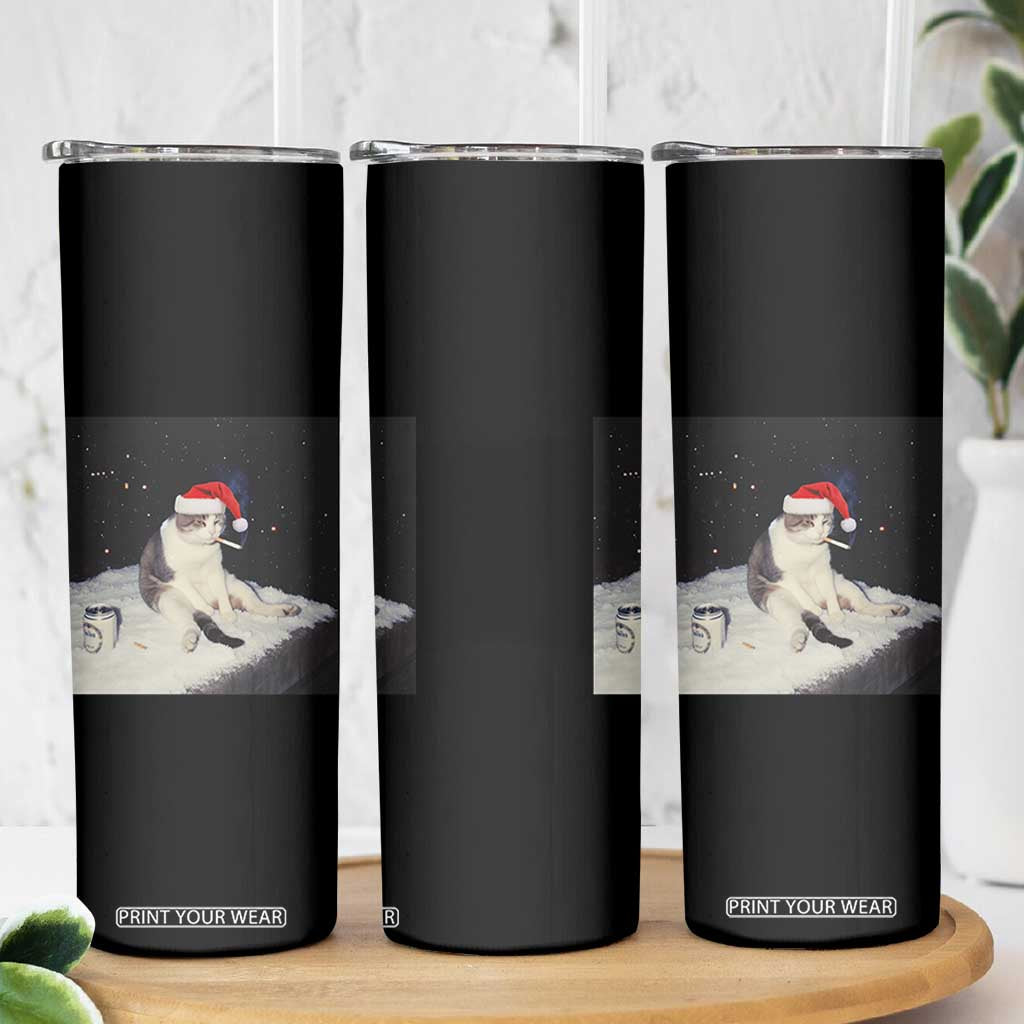 Funny Smoking Cat Christmas Meme Skinny Tumbler TS14 Print Your Wear