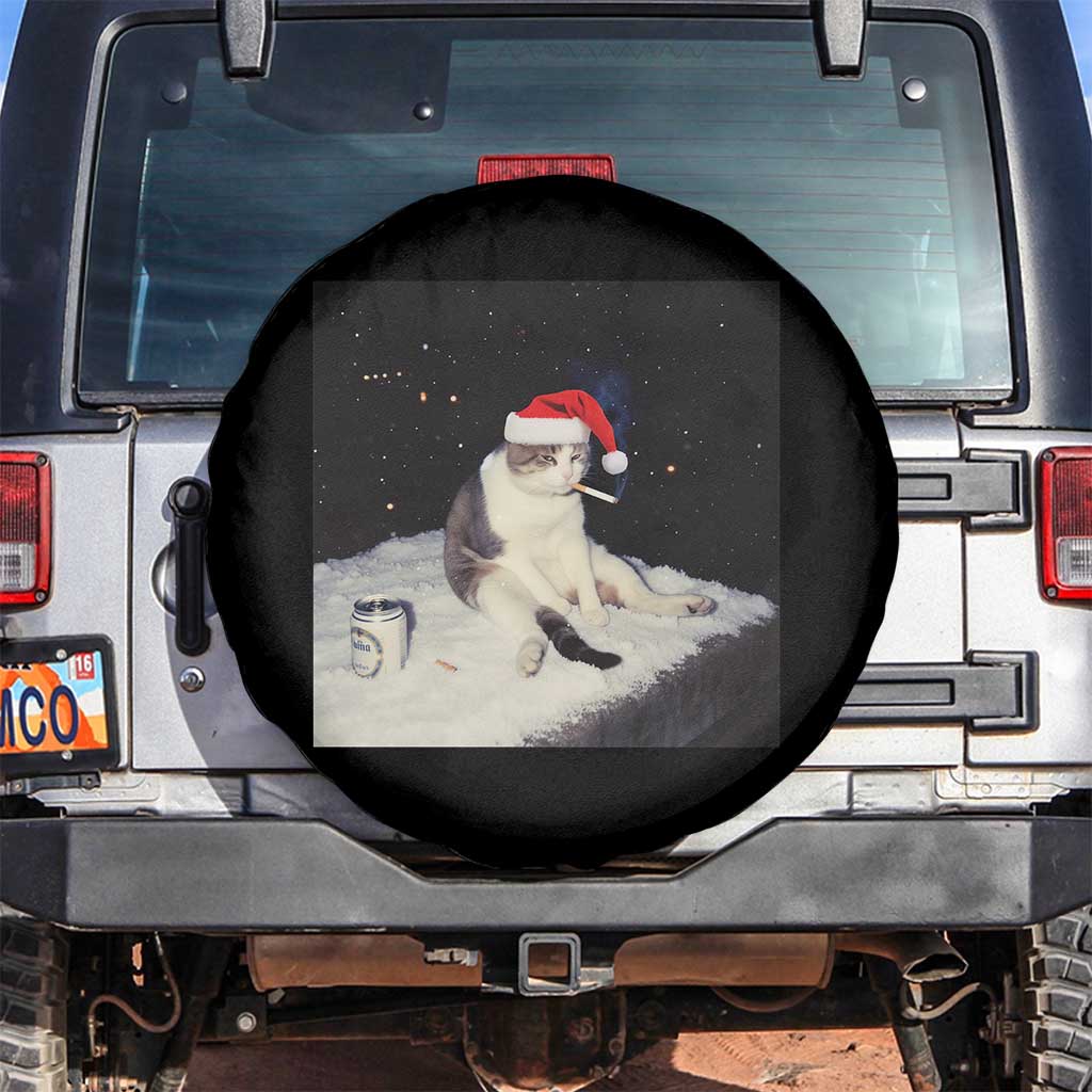 Funny Smoking Cat Christmas Meme Spare Tire Cover TS14 No hole Black Print Your Wear