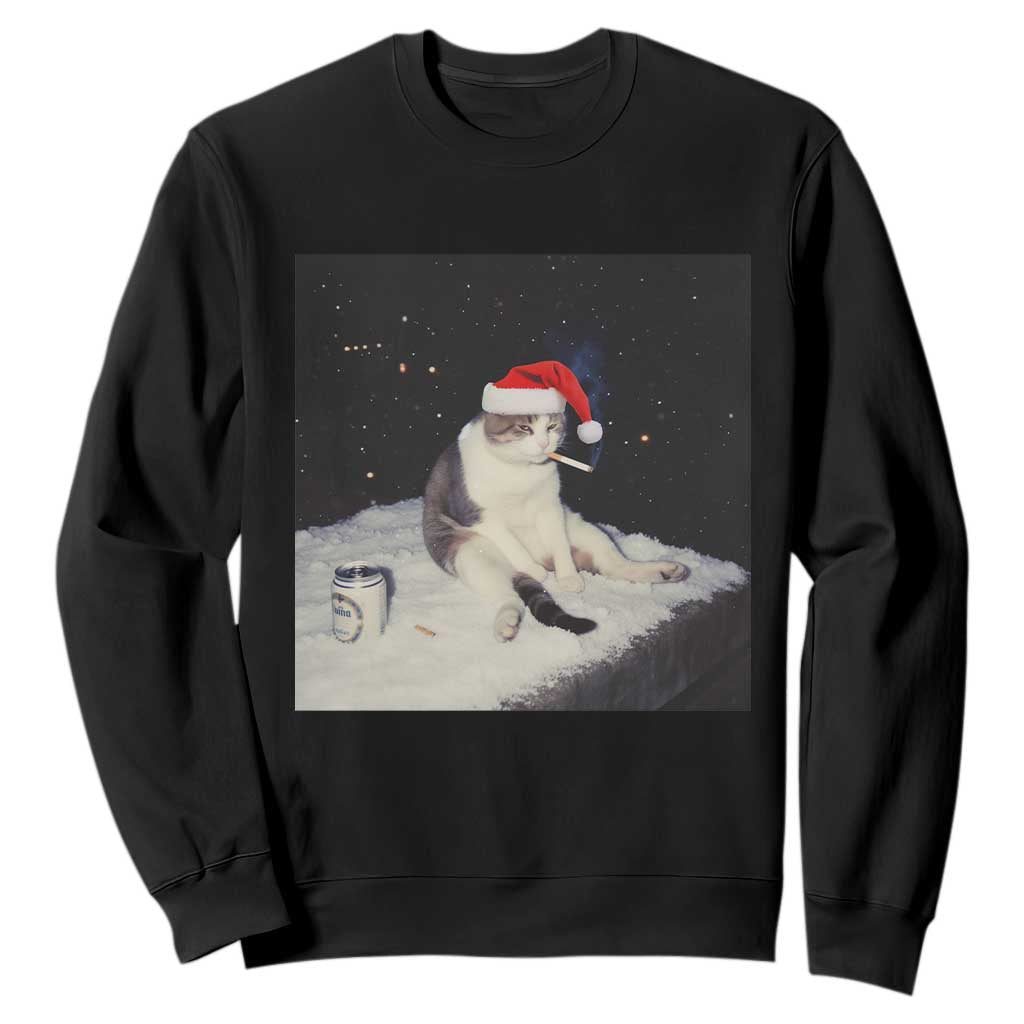Funny Smoking Cat Christmas Meme Sweatshirt TS14 Black Print Your Wear