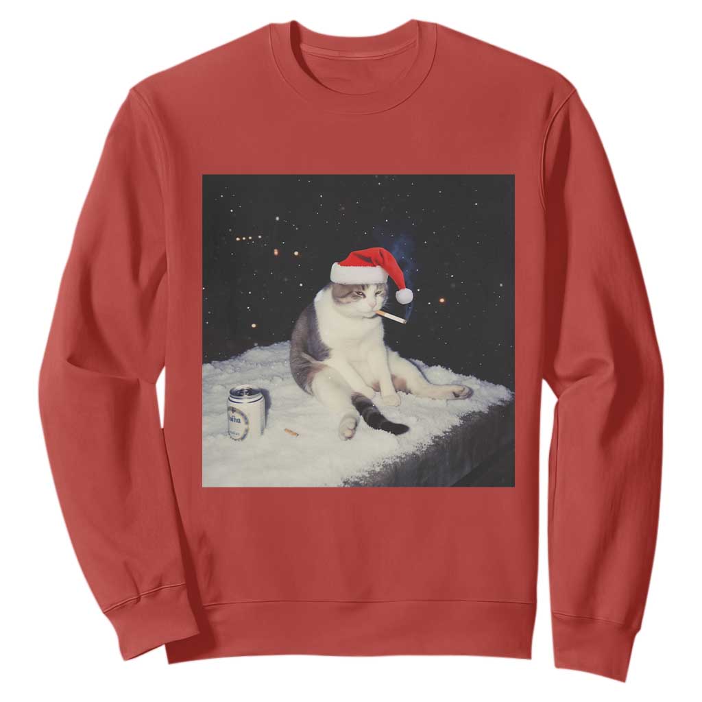 Funny Smoking Cat Christmas Meme Sweatshirt TS14 Red Print Your Wear