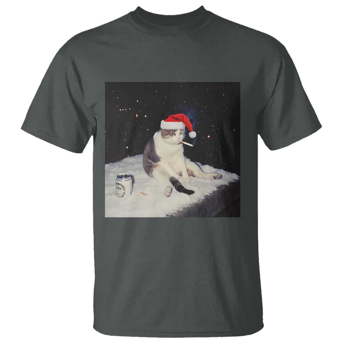 Funny Smoking Cat Christmas Meme T Shirt TS14 Dark Heather Print Your Wear