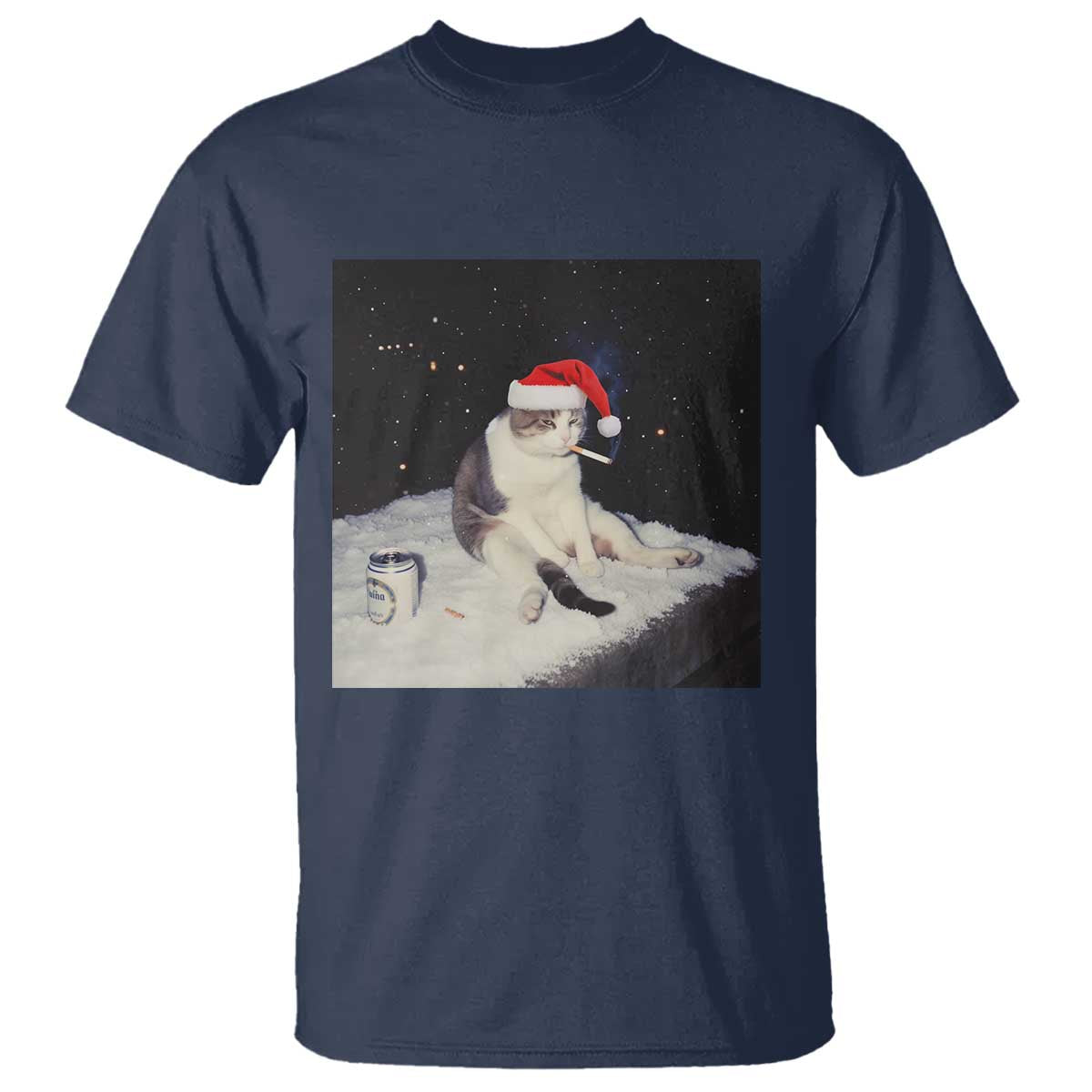 Funny Smoking Cat Christmas Meme T Shirt TS14 Navy Print Your Wear