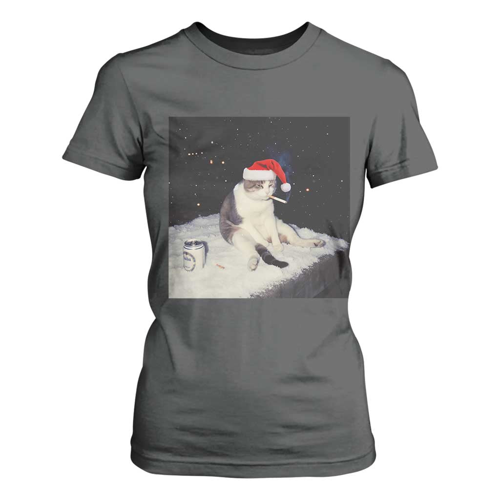 Funny Smoking Cat Christmas Meme T Shirt For Women TS14 Dark Heather Print Your Wear