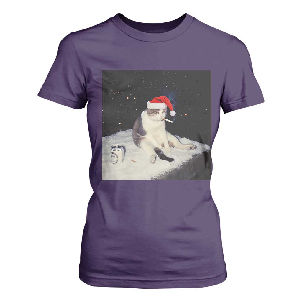 Funny Smoking Cat Christmas Meme T Shirt For Women TS14 Purple Print Your Wear