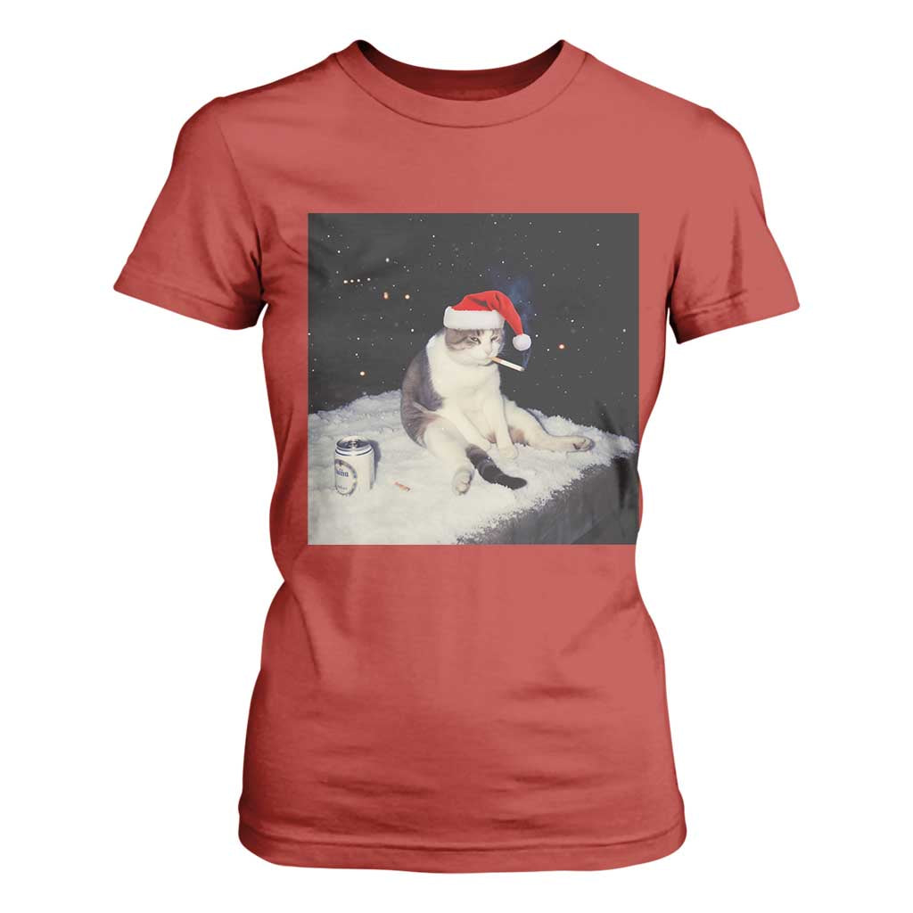 Funny Smoking Cat Christmas Meme T Shirt For Women TS14 Red Print Your Wear