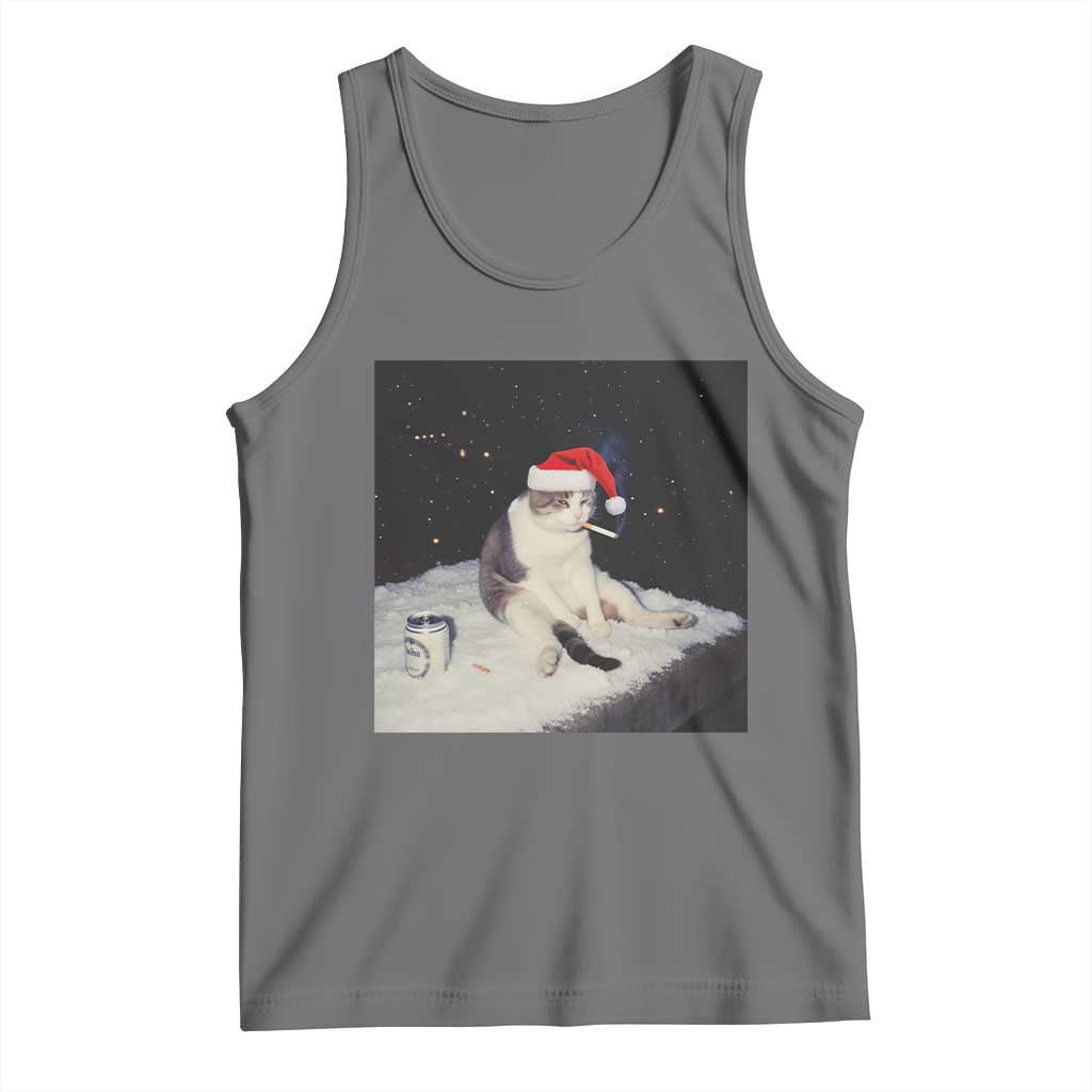 Funny Smoking Cat Christmas Meme Tank Top TS14 Black Heather Print Your Wear