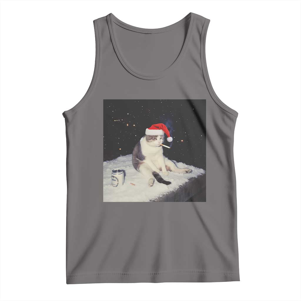Funny Smoking Cat Christmas Meme Tank Top TS14 Deep Heather Print Your Wear