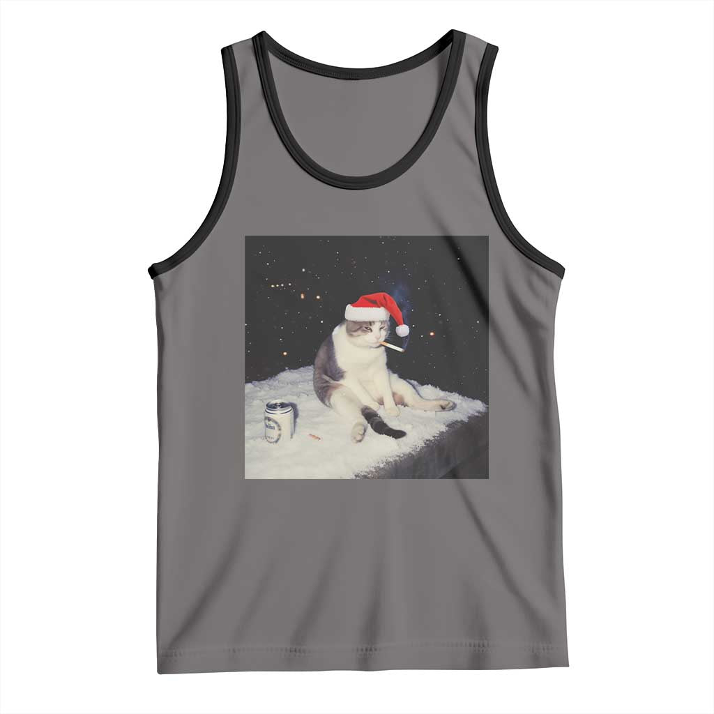 Funny Smoking Cat Christmas Meme Tank Top TS14 Deep Heather Black Print Your Wear