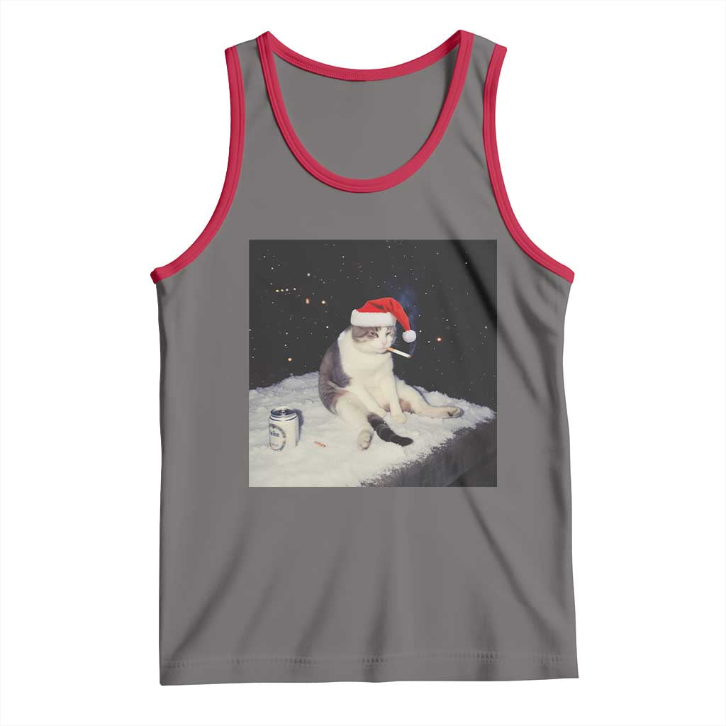 Funny Smoking Cat Christmas Meme Tank Top TS14 Deep Heather Red Print Your Wear