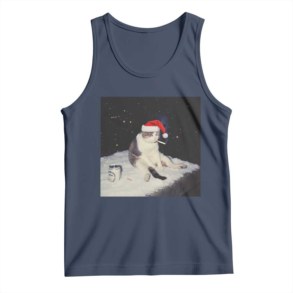 Funny Smoking Cat Christmas Meme Tank Top TS14 Navy Print Your Wear