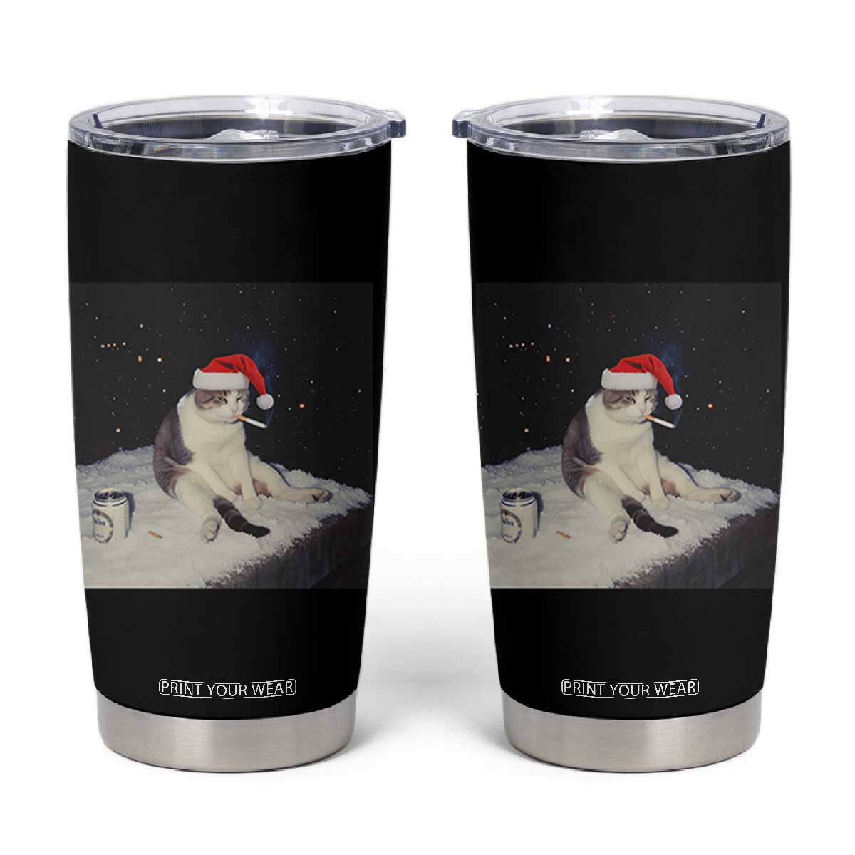 Funny Smoking Cat Christmas Meme Tumbler Cup TS14 Black Print Your Wear