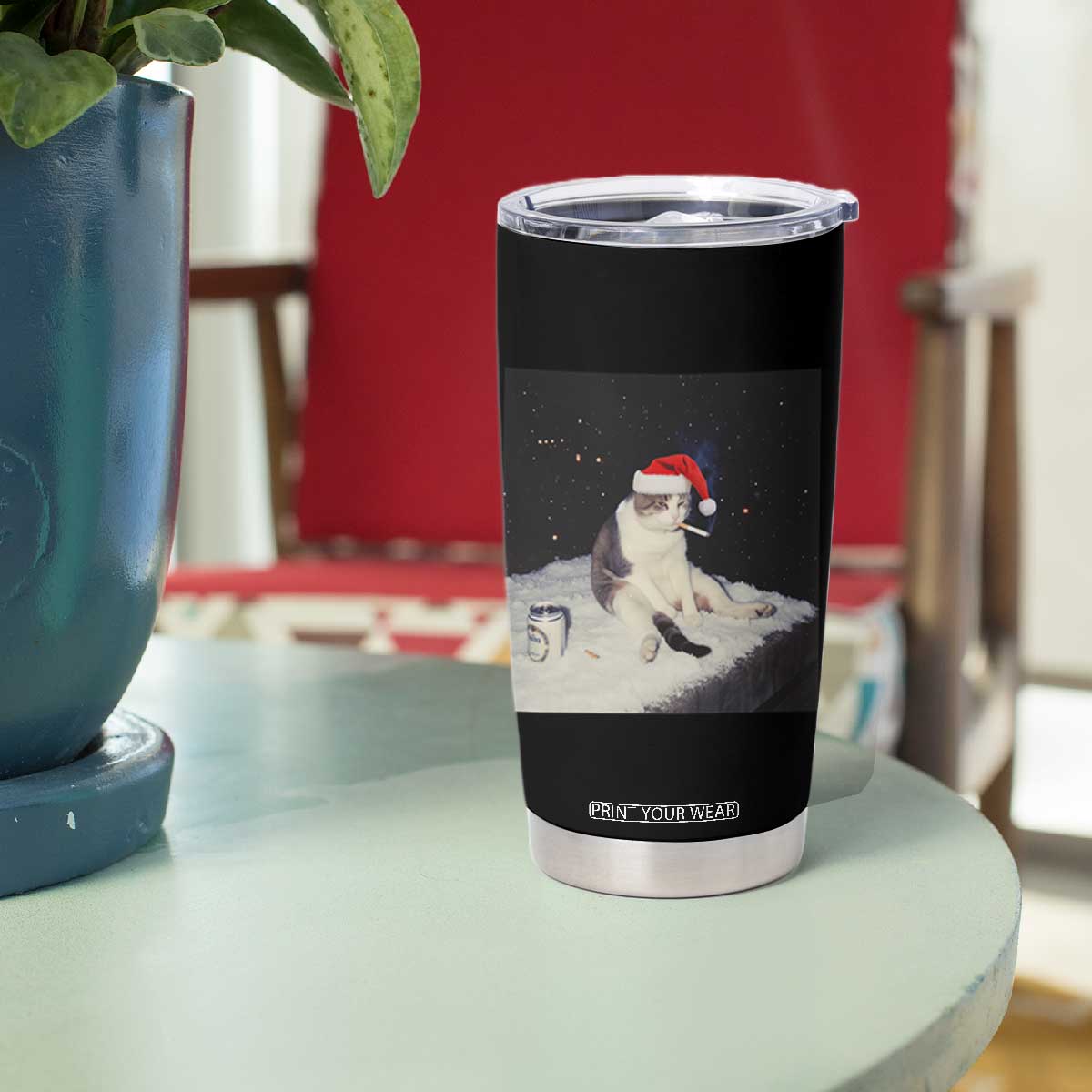 Funny Smoking Cat Christmas Meme Tumbler Cup TS14 Print Your Wear