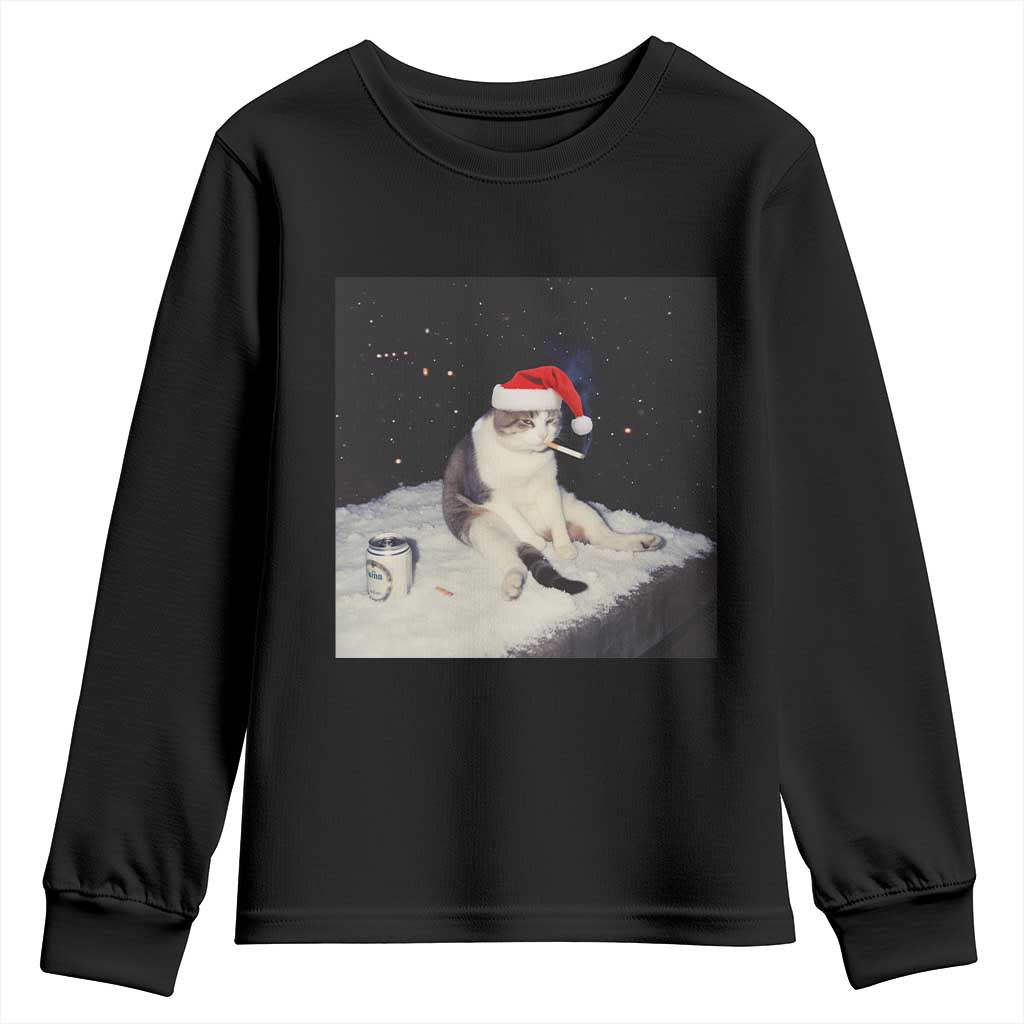 Funny Smoking Cat Christmas Meme Youth Sweatshirt TS14 Black Print Your Wear
