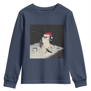 Funny Smoking Cat Christmas Meme Youth Sweatshirt TS14 Navy Print Your Wear