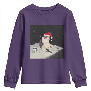 Funny Smoking Cat Christmas Meme Youth Sweatshirt TS14 Purple Print Your Wear