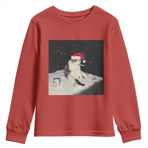 Funny Smoking Cat Christmas Meme Youth Sweatshirt TS14 Red Print Your Wear