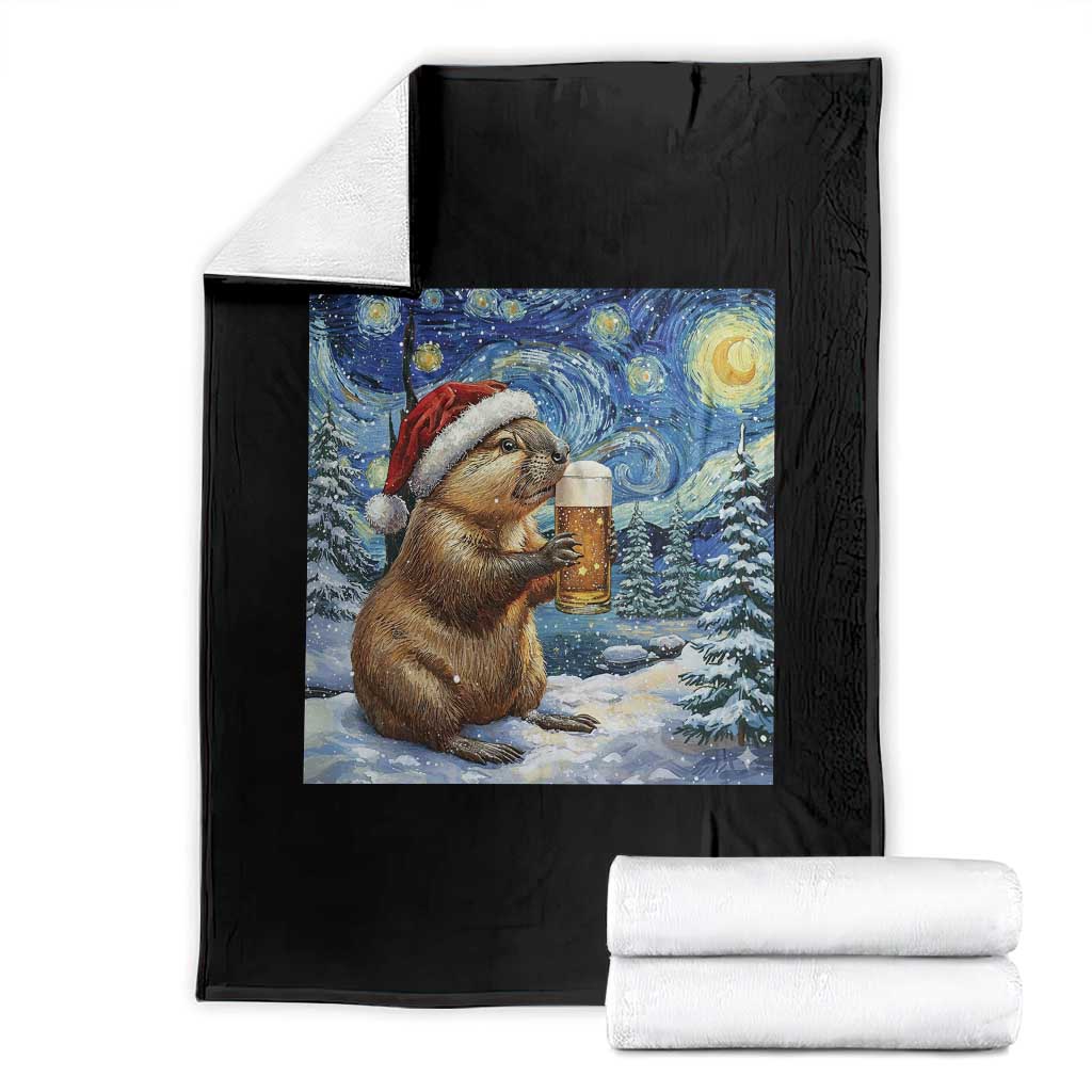 Otter Beer Christmas Throw Blanket Starry Night Van Gogh TS14 Black Print Your Wear