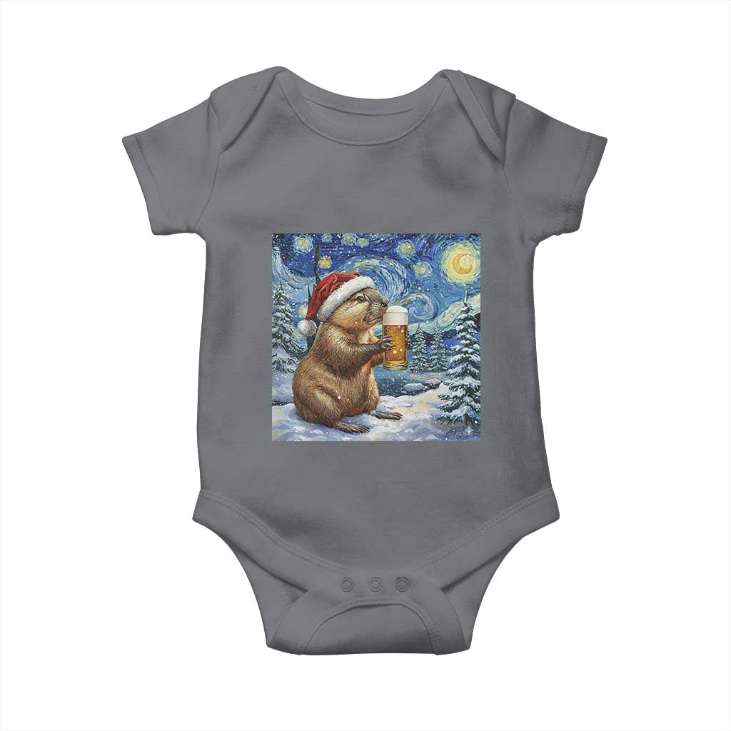 Otter Beer Christmas Baby Onesie Starry Night Van Gogh TS14 Charcoal Print Your Wear