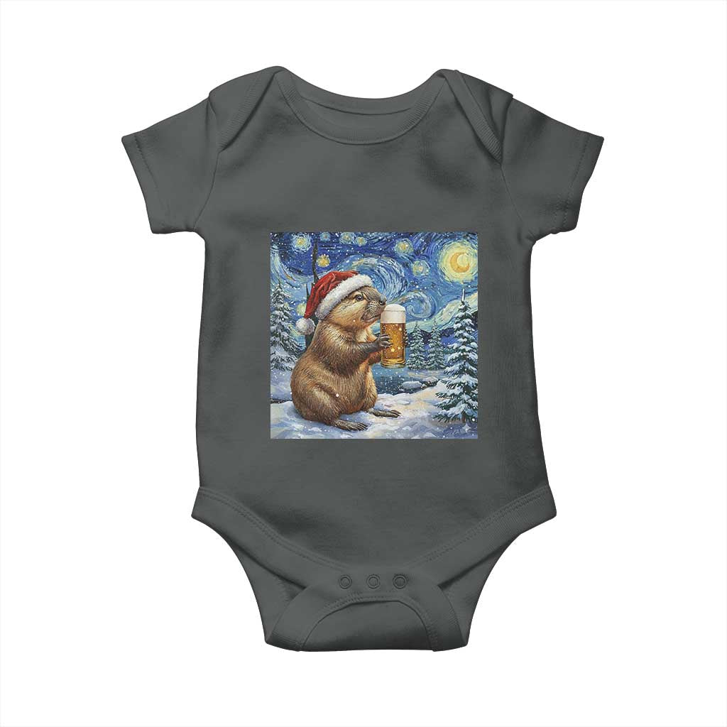 Otter Beer Christmas Baby Onesie Starry Night Van Gogh TS14 Dark Heather Print Your Wear
