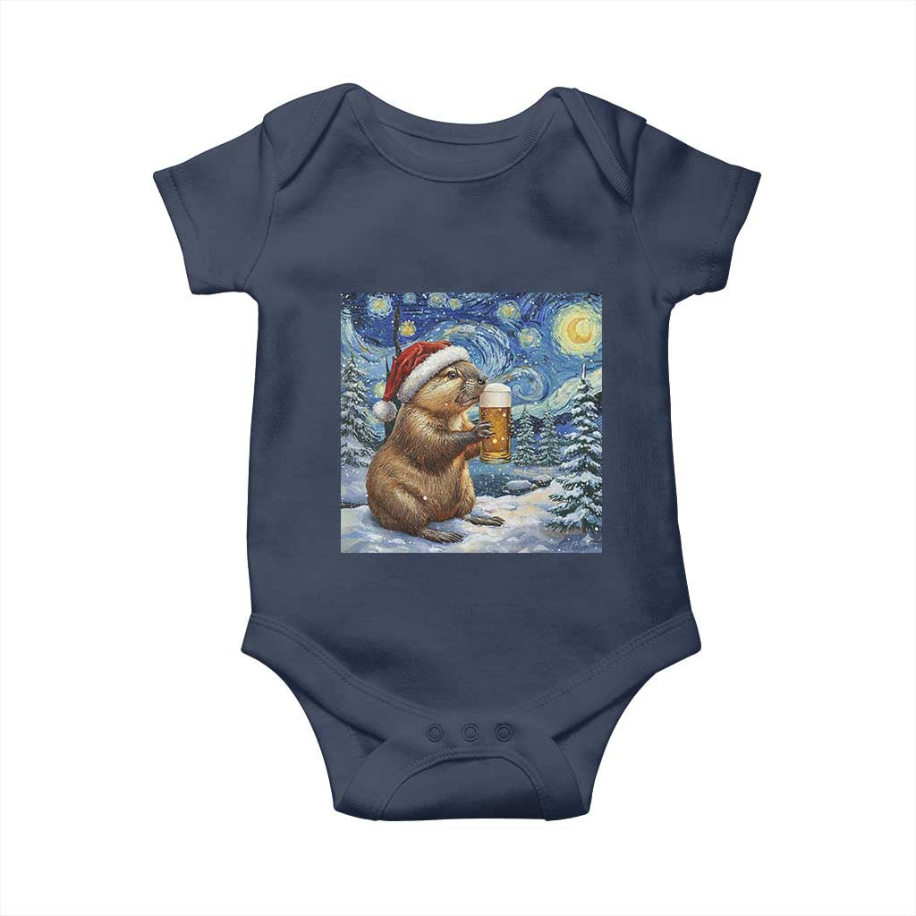 Otter Beer Christmas Baby Onesie Starry Night Van Gogh TS14 Navy Print Your Wear