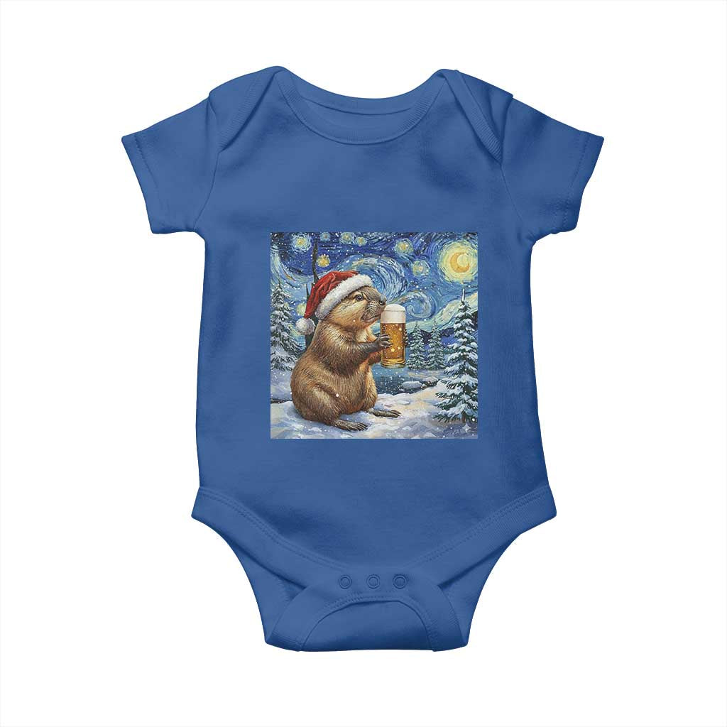 Otter Beer Christmas Baby Onesie Starry Night Van Gogh TS14 Royal Blue Print Your Wear