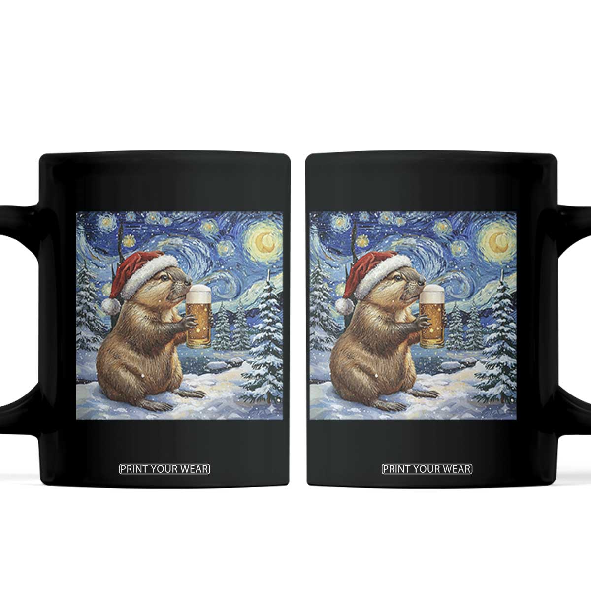 Otter Beer Christmas Coffee Mug Starry Night Van Gogh TS14 Black Print Your Wear