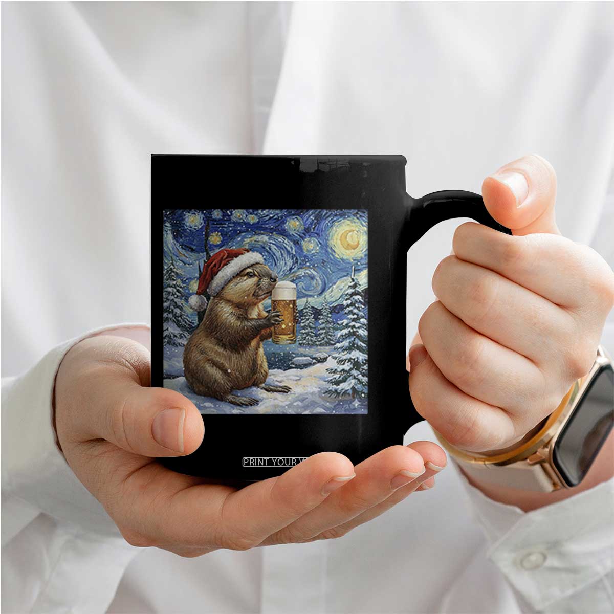 Otter Beer Christmas Coffee Mug Starry Night Van Gogh TS14 Print Your Wear
