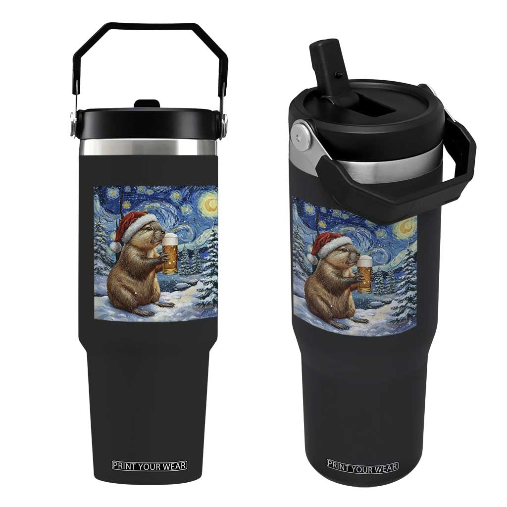 Otter Beer Christmas Flip Straw Tumbler Starry Night Van Gogh TS14 One Size: 30 oz Black Print Your Wear
