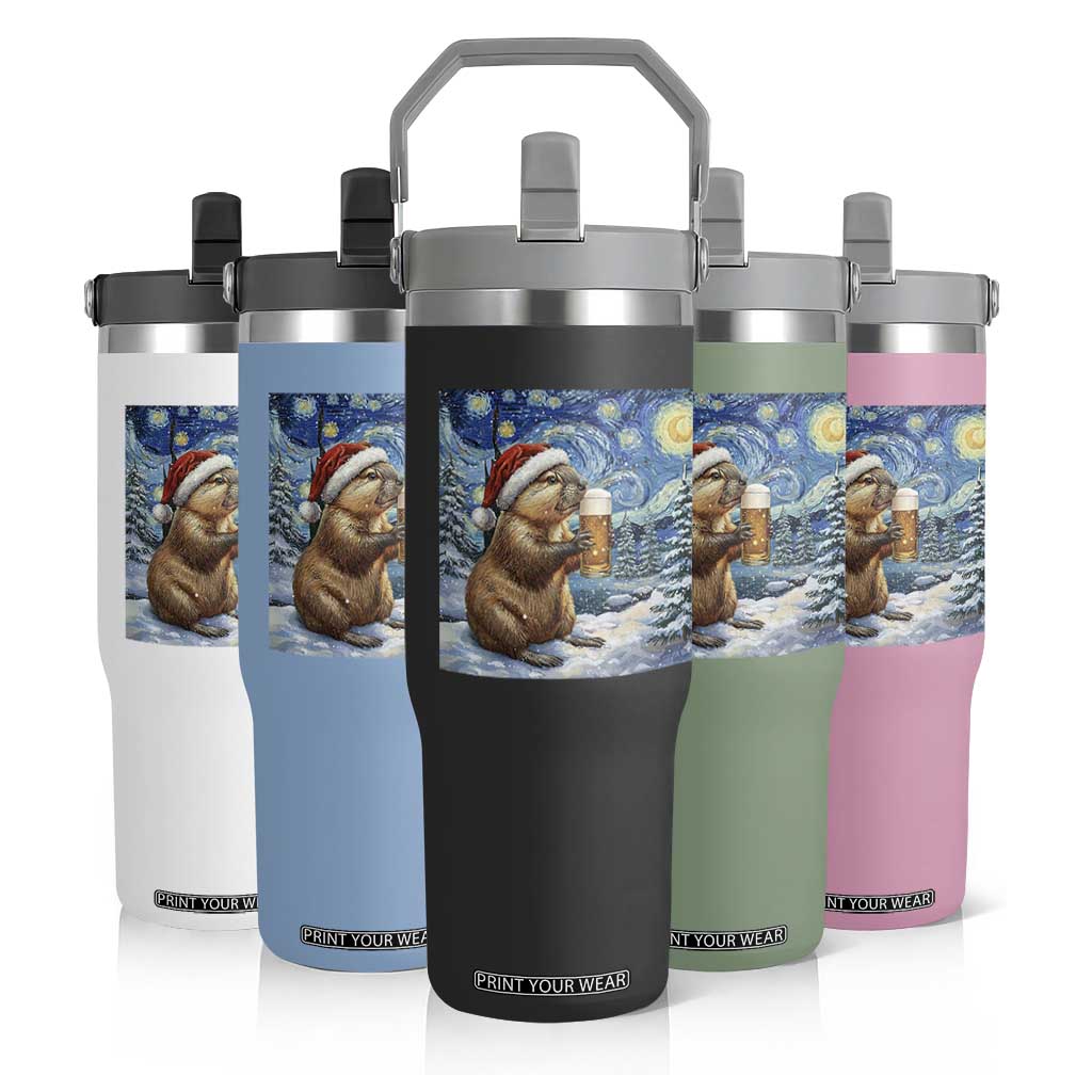 Otter Beer Christmas Flip Straw Tumbler Starry Night Van Gogh TS14 Print Your Wear