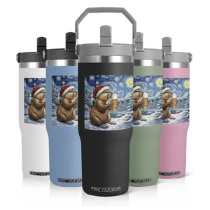 Otter Beer Christmas Flip Straw Tumbler Starry Night Van Gogh TS14 Print Your Wear