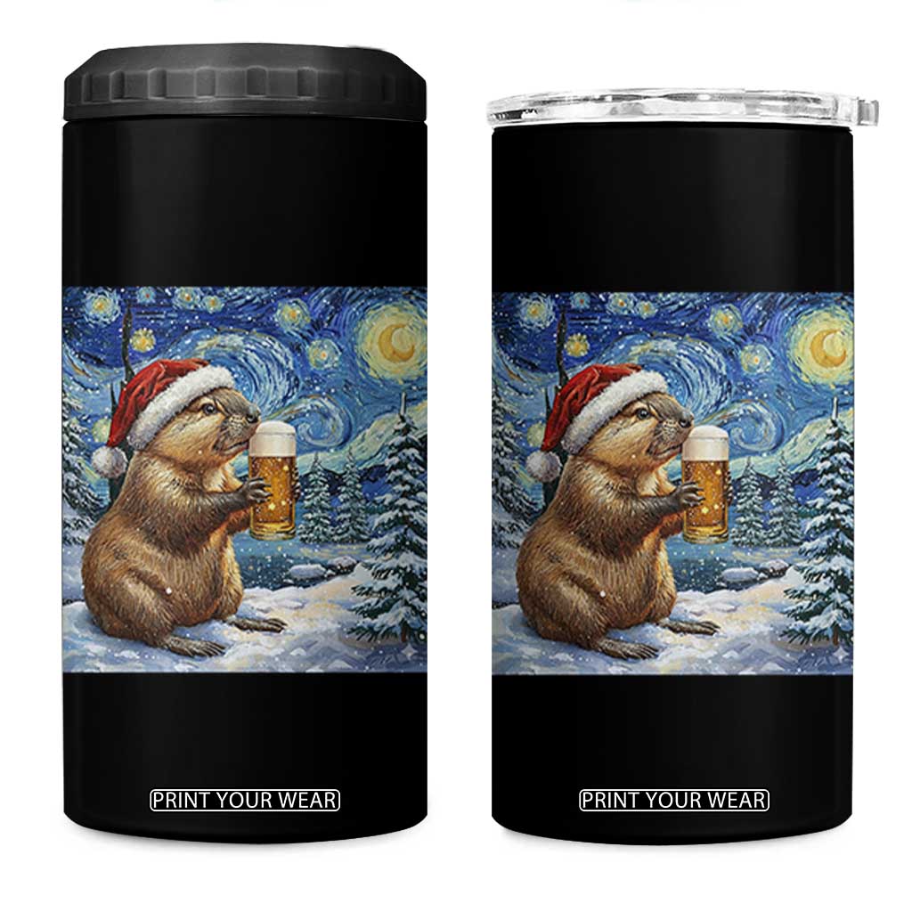 Otter Beer Christmas 4 in 1 Can Cooler Tumbler Starry Night Van Gogh TS14 One Size: 16 oz Black Print Your Wear