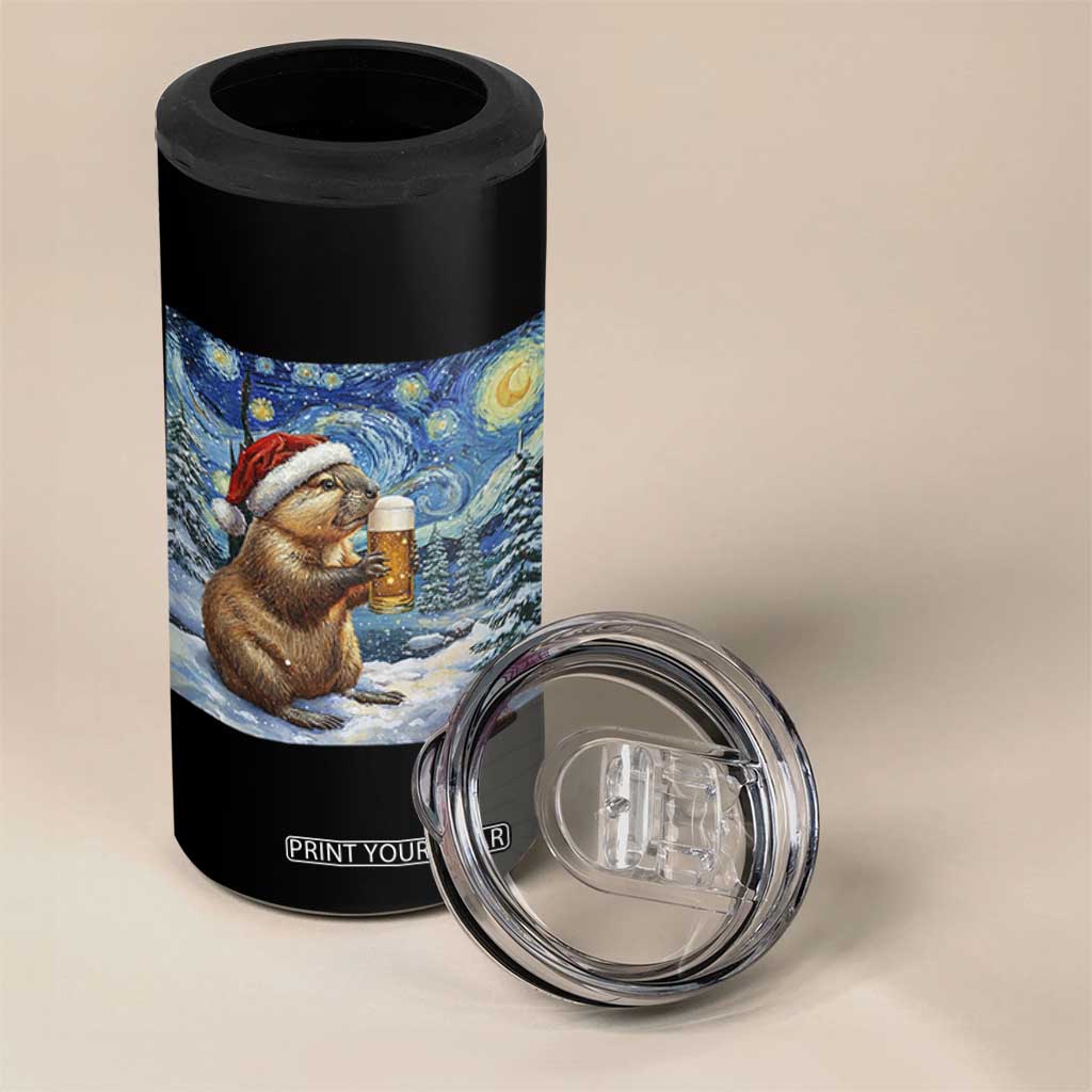 Otter Beer Christmas 4 in 1 Can Cooler Tumbler Starry Night Van Gogh TS14 Print Your Wear