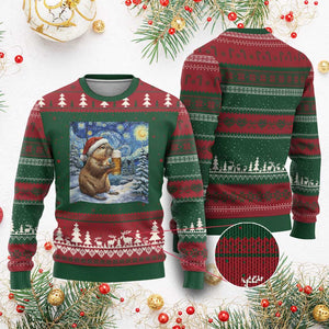 Otter Beer Xmas Ugly Christmas Sweater Starry Night Van Gogh TS14 Red Green Print Your Wear