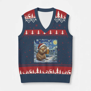 Otter Beer Xmas V-Neck Knit Sweater Vest Starry Night Van Gogh TS14 Navy Red Print Your Wear