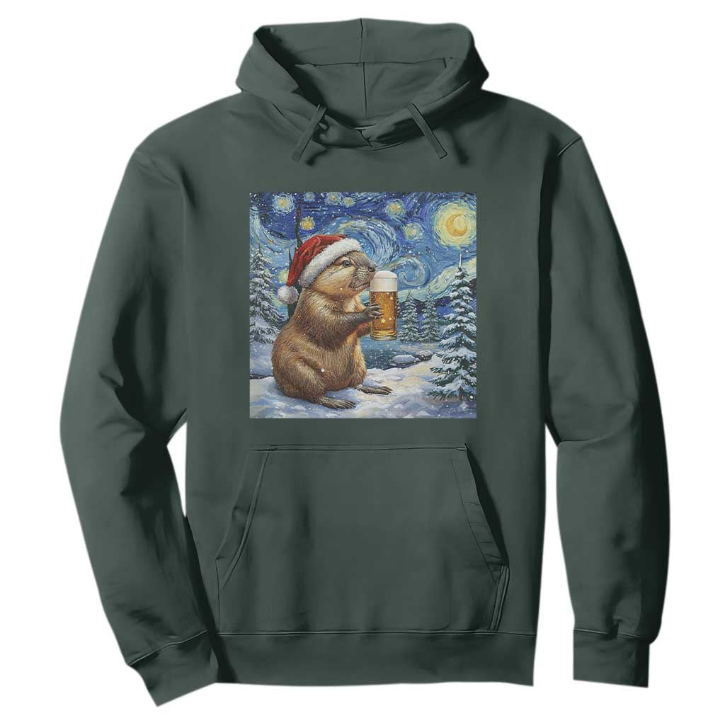 Otter Beer Christmas Hoodie Starry Night Van Gogh TS14 Dark Forest Green Print Your Wear