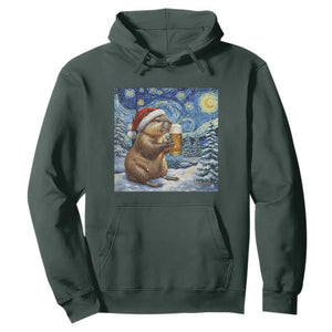 Otter Beer Christmas Hoodie Starry Night Van Gogh TS14 Dark Forest Green Print Your Wear
