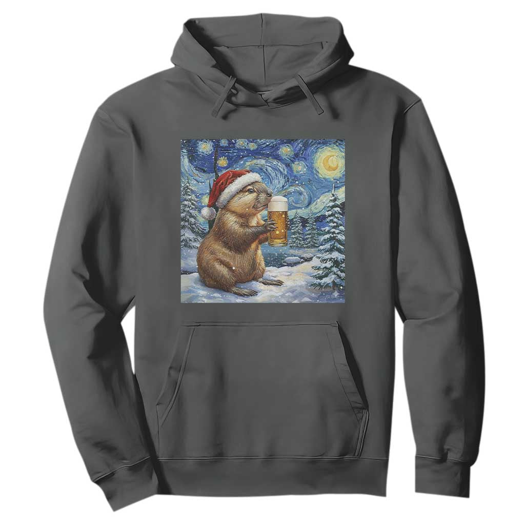 Otter Beer Christmas Hoodie Starry Night Van Gogh TS14 Dark Heather Print Your Wear