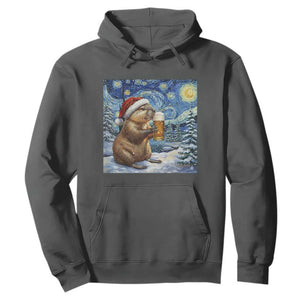 Otter Beer Christmas Hoodie Starry Night Van Gogh TS14 Dark Heather Print Your Wear