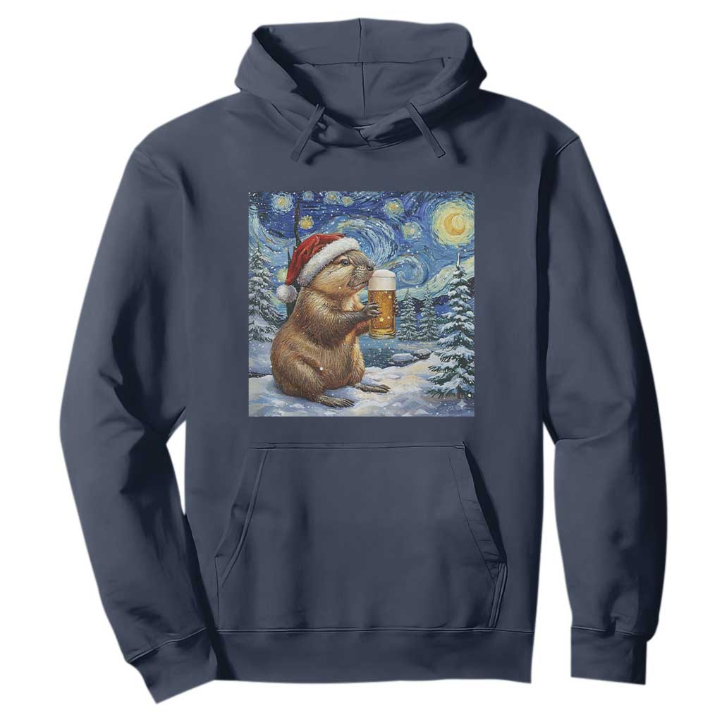 Otter Beer Christmas Hoodie Starry Night Van Gogh TS14 Navy Print Your Wear