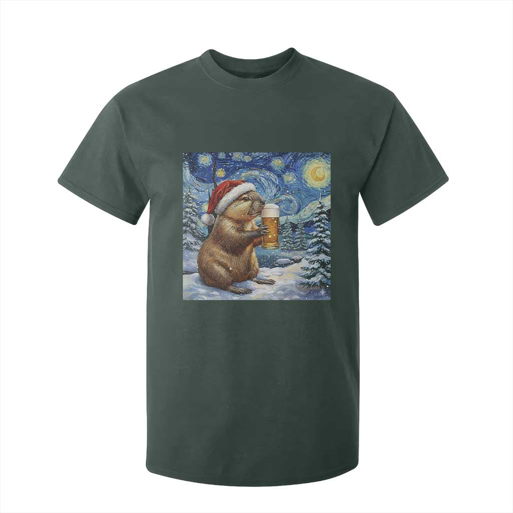 Otter Beer Christmas T Shirt For Kid Starry Night Van Gogh TS14 Dark Forest Green Print Your Wear