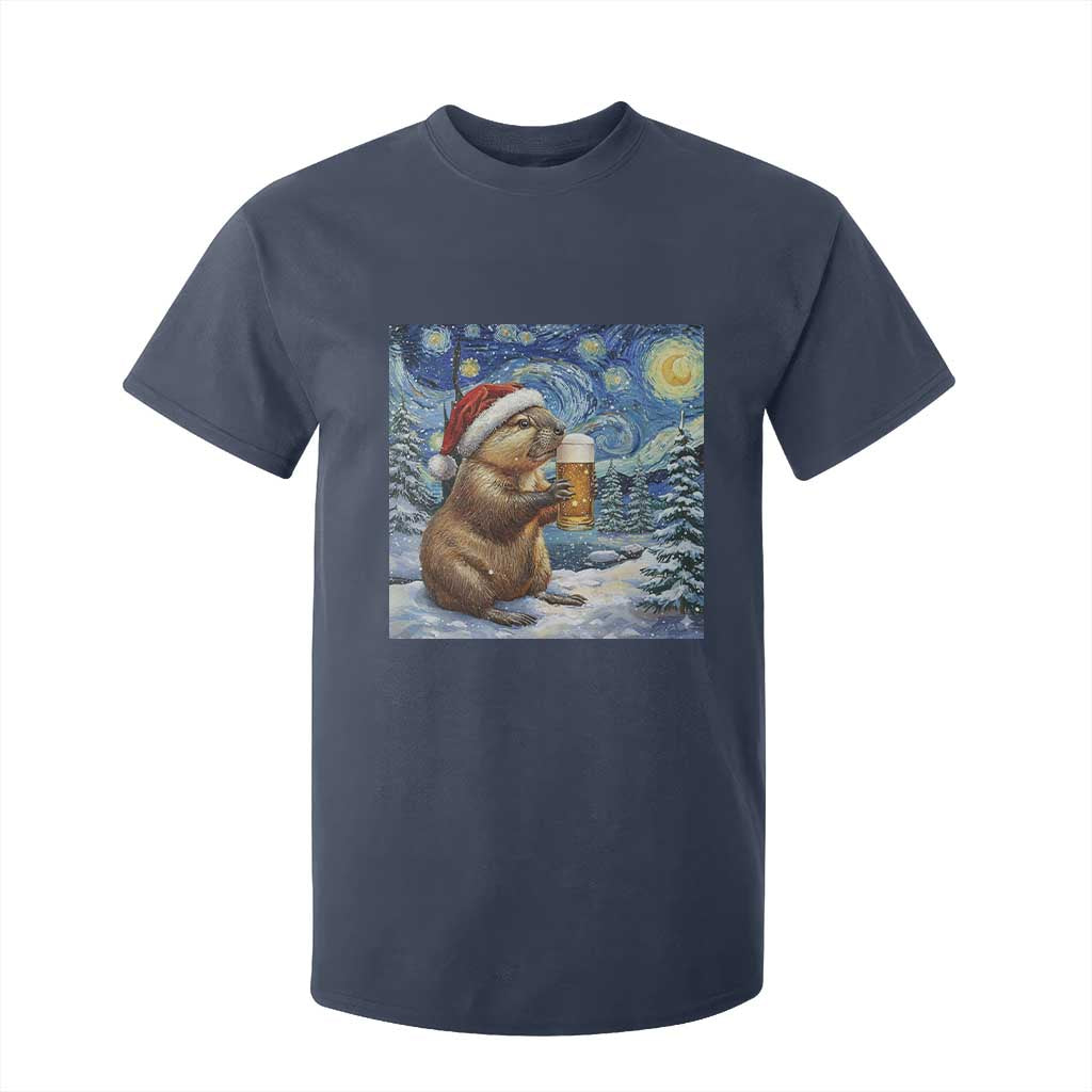 Otter Beer Christmas T Shirt For Kid Starry Night Van Gogh TS14 Navy Print Your Wear