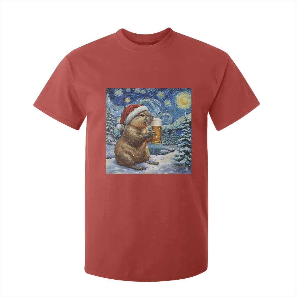 Otter Beer Christmas T Shirt For Kid Starry Night Van Gogh TS14 Red Print Your Wear