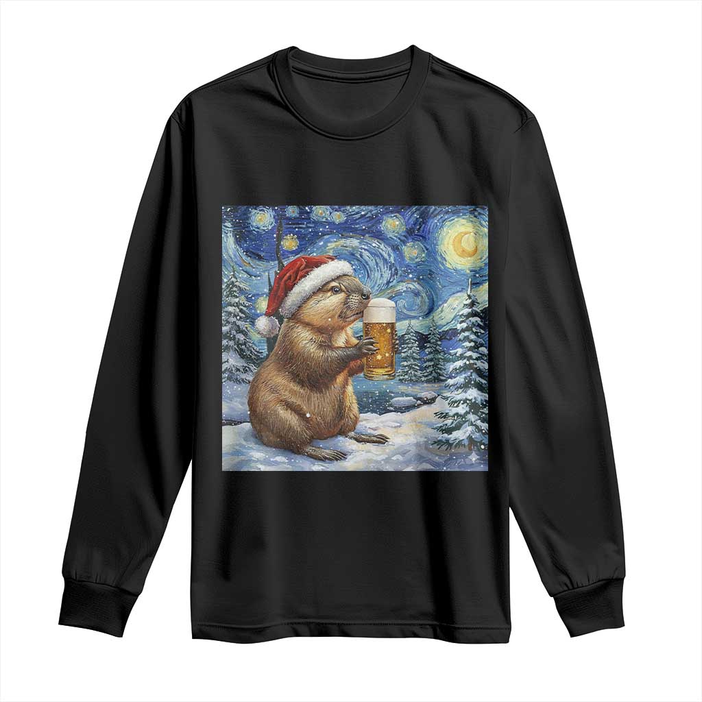 Otter Beer Christmas Long Sleeve Shirt Starry Night Van Gogh TS14 Black Print Your Wear