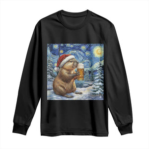 Otter Beer Christmas Long Sleeve Shirt Starry Night Van Gogh TS14 Black Print Your Wear