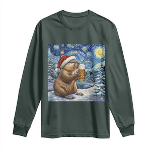 Otter Beer Christmas Long Sleeve Shirt Starry Night Van Gogh TS14 Dark Forest Green Print Your Wear