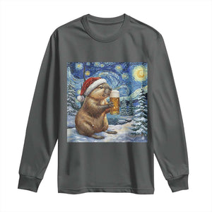 Otter Beer Christmas Long Sleeve Shirt Starry Night Van Gogh TS14 Dark Heather Print Your Wear