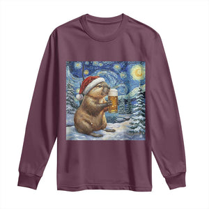 Otter Beer Christmas Long Sleeve Shirt Starry Night Van Gogh TS14 Maroon Print Your Wear